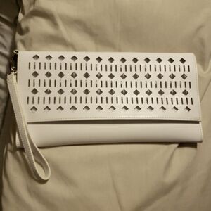 NWT WHBM White Clutch Handbag with Wristlet Strap